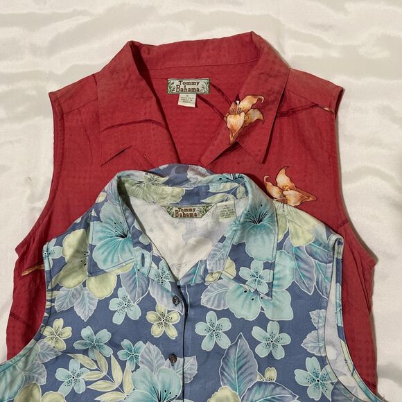 2 Tommy Bahama 100% SILK Sleeveless Hawaiian Shirt Floral Tropical Button S - Picture 1 of 16